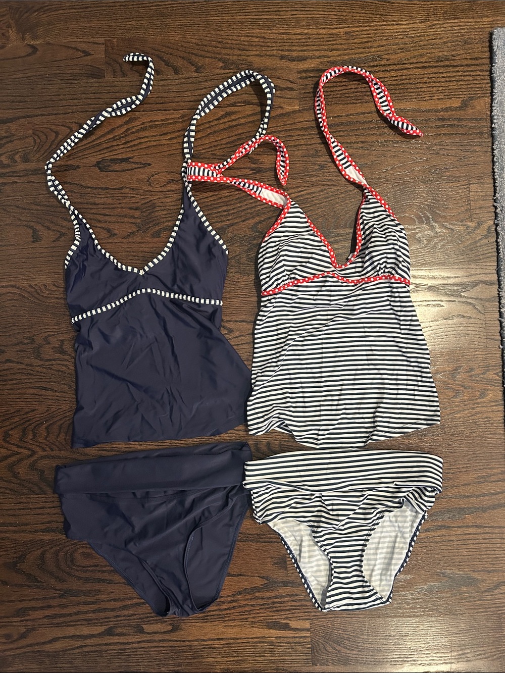 Navy & Striped Red-Trim Tankini and Bikini Set 2 Suits Size S Maternity or Post